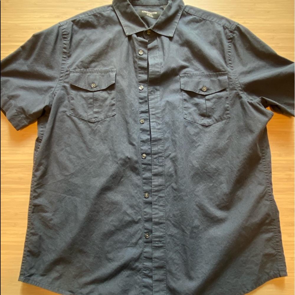 Navy blue short sleeve button up